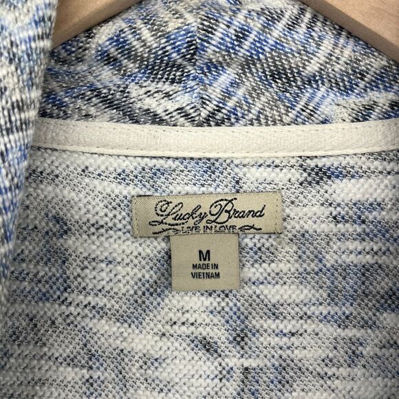 LUCKY BRAND Cardigan Womens M Ikat Southwestern Open Front Shawl Slub Blue - Picture 9 of 13